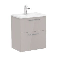 Vitra Root 68103 Lavabo Dolabı, Çift Çekmeceli, Dar, 60 Cm, Parlak Sahra Beji, Yuvarlak Lavabolu